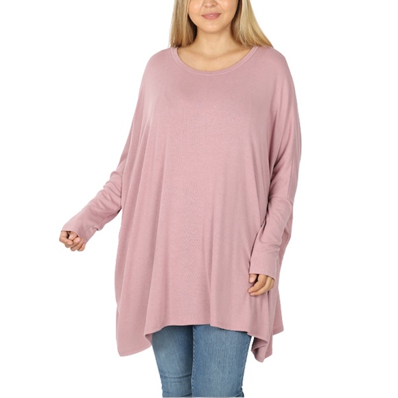 Perfect for Fall Plus Oversize Round Neck Poncho Lt Rose - Picture 1 of 4